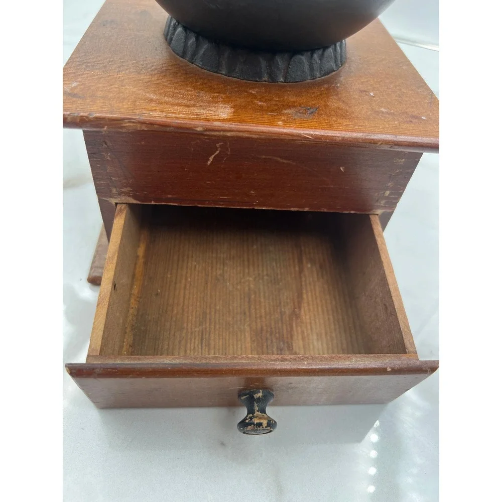 Vintage Olde Thompson Wood Coffee Mill Manual Hand Crank Grinder Cast Iron Black